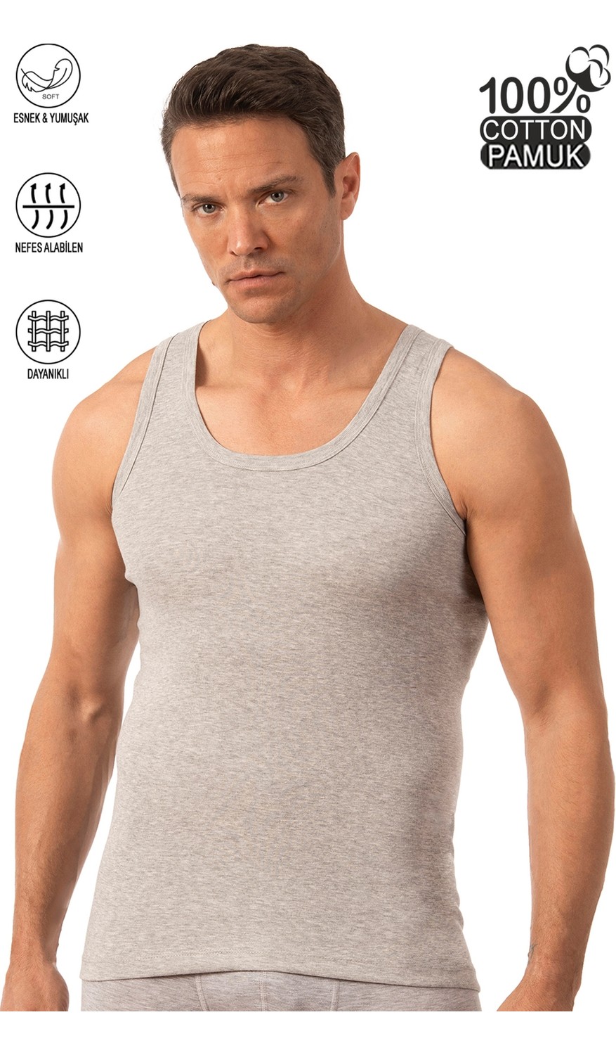 Özkan Underwear Özkan 0113 Erkek %100 Pamuklu Ribana Esnek Yumuşak Kalın Askılı Atlet görsel 5