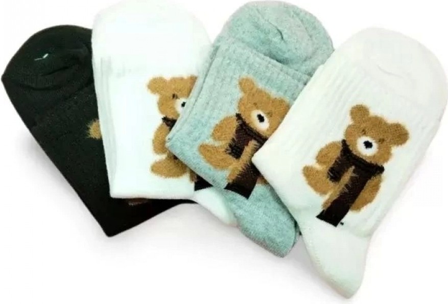 Hace Bazaar Peluş Ayıcık Işlemeli Kadın Soket Çorap 4 Çift görsel 2