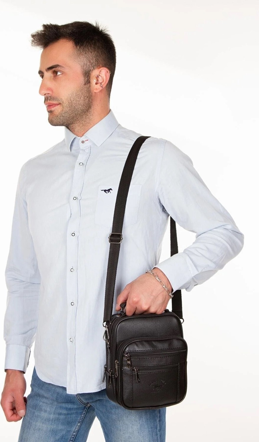 My Geppeto Bag Erkek Siyah Çelik Kasalı Deri El ve Omuz Çantası Ortaboy görsel 3