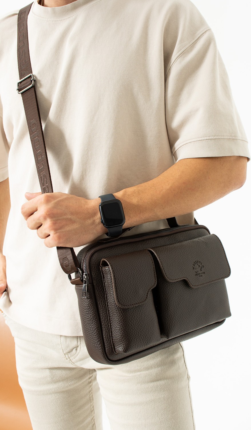 West Polo Westpolo Vegan Deri Tablet Evrak El ve Omuz Mıknatıslı Kapaklı Unisex Postacı Çantası - Kahverengi görsel 3