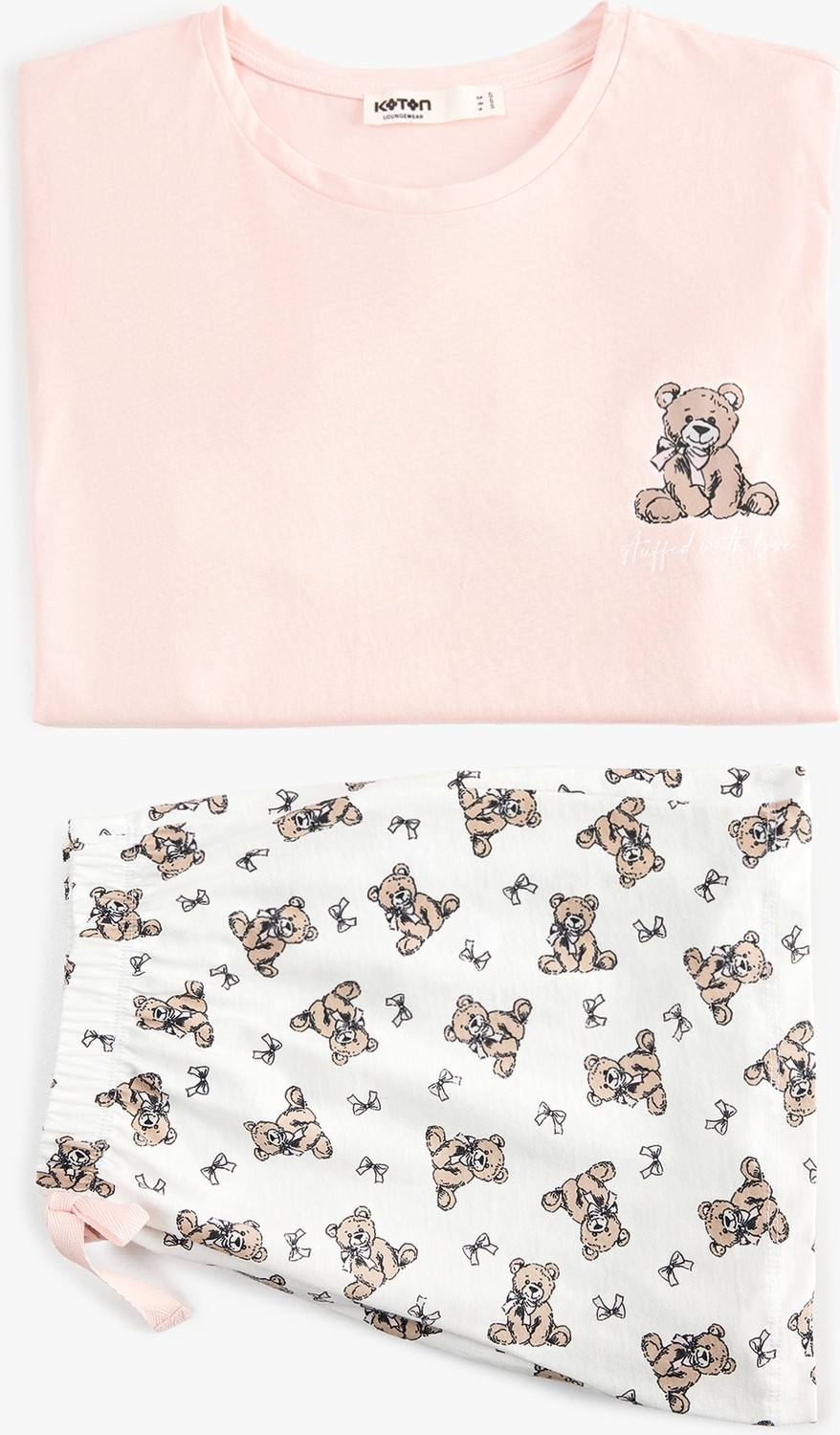 Koton Pamuklu Bisiklet Yaka Kısa Kollu Rahat Kesim Baskılı Pijama Takımı görsel 3