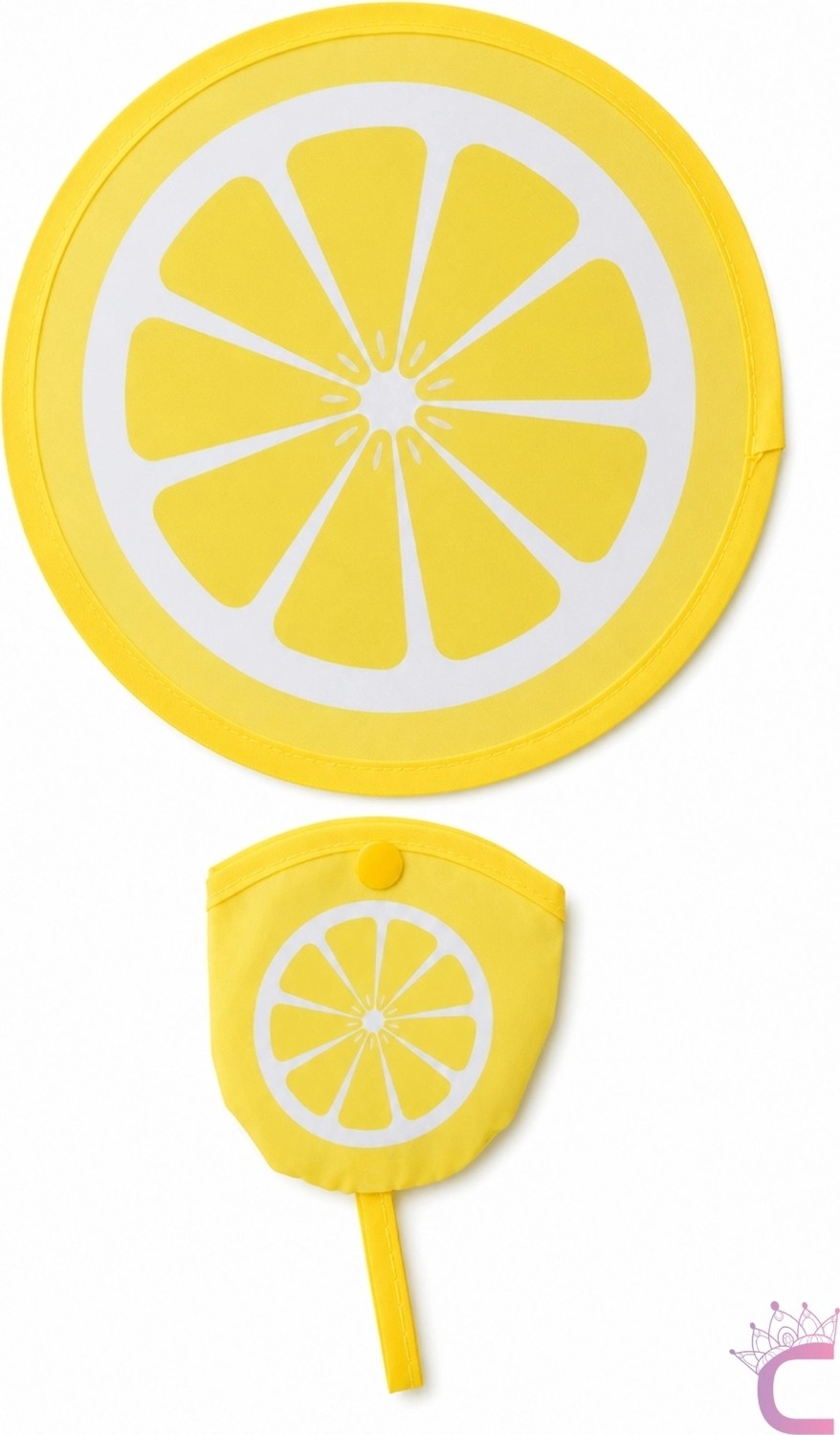 Cinderella Limon Desenli Katlanabilir Yuvarlak Yelpaze Çıtçıt Çantalı Taşınabilir Mini Kore El Yelpazesi 20CM