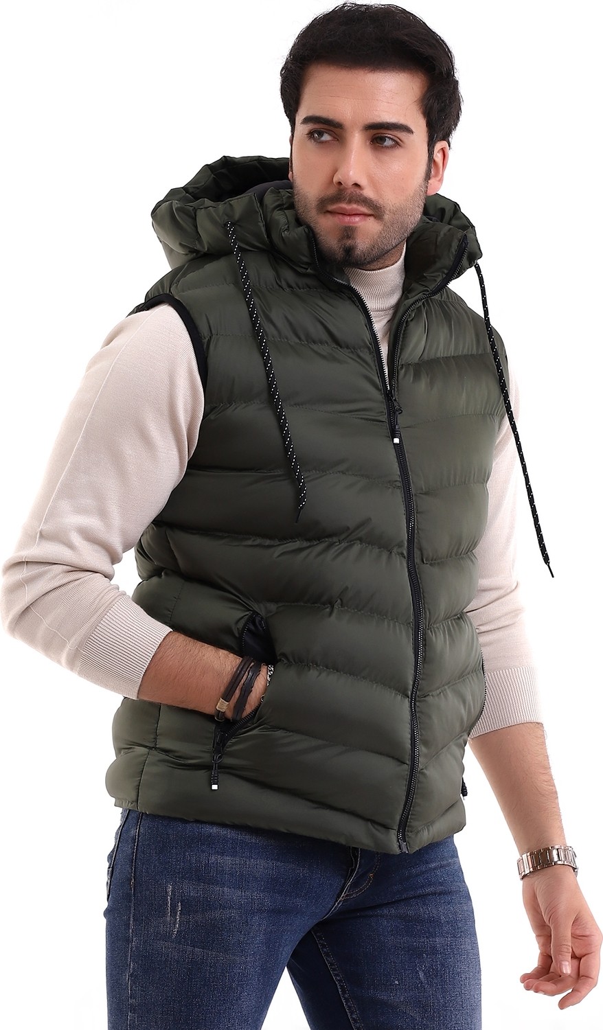 B HE Z Erkek Jel Dolgulu Çapraz Model Çıkarılabilen Kapşon Yanlardan Cepli Iç Cepli Şişme Yelek Bordo görsel 8