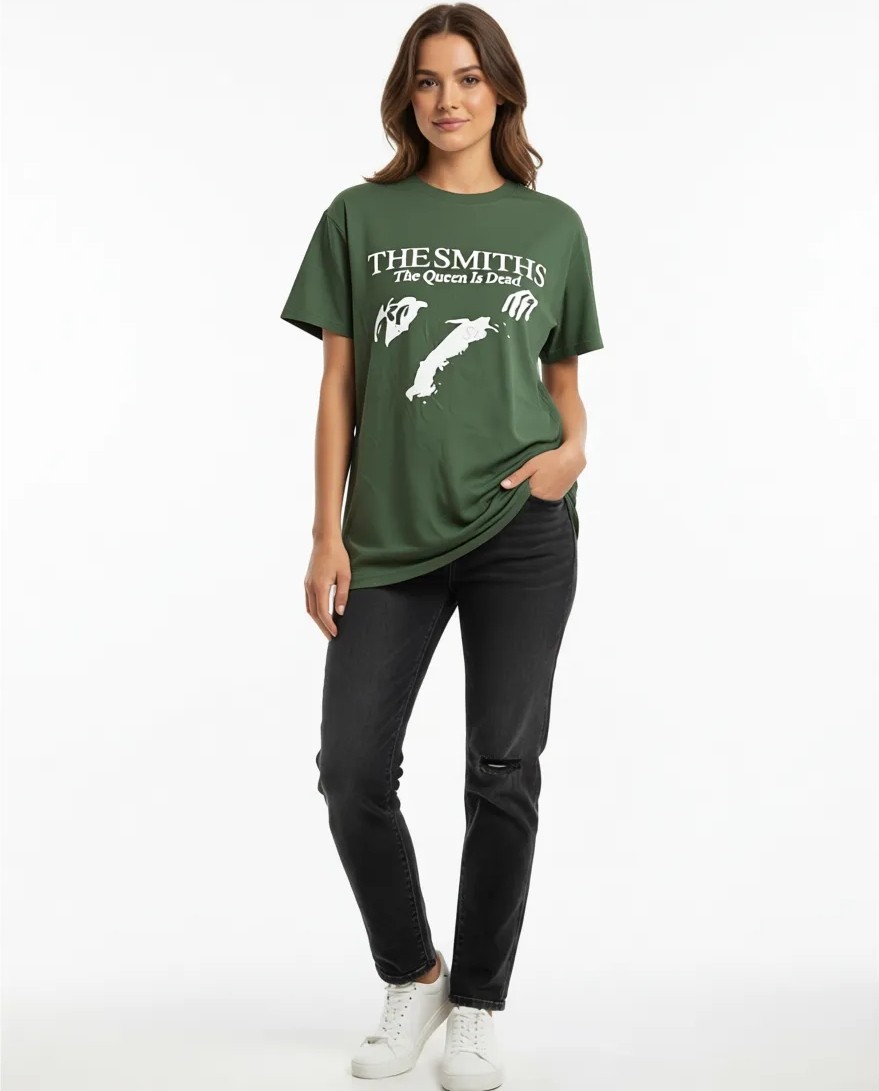 Köstebek The Smiths Kadın Yeşil T-Shirt Kısa Kol Trend Stil Grafik Desenli görsel 2