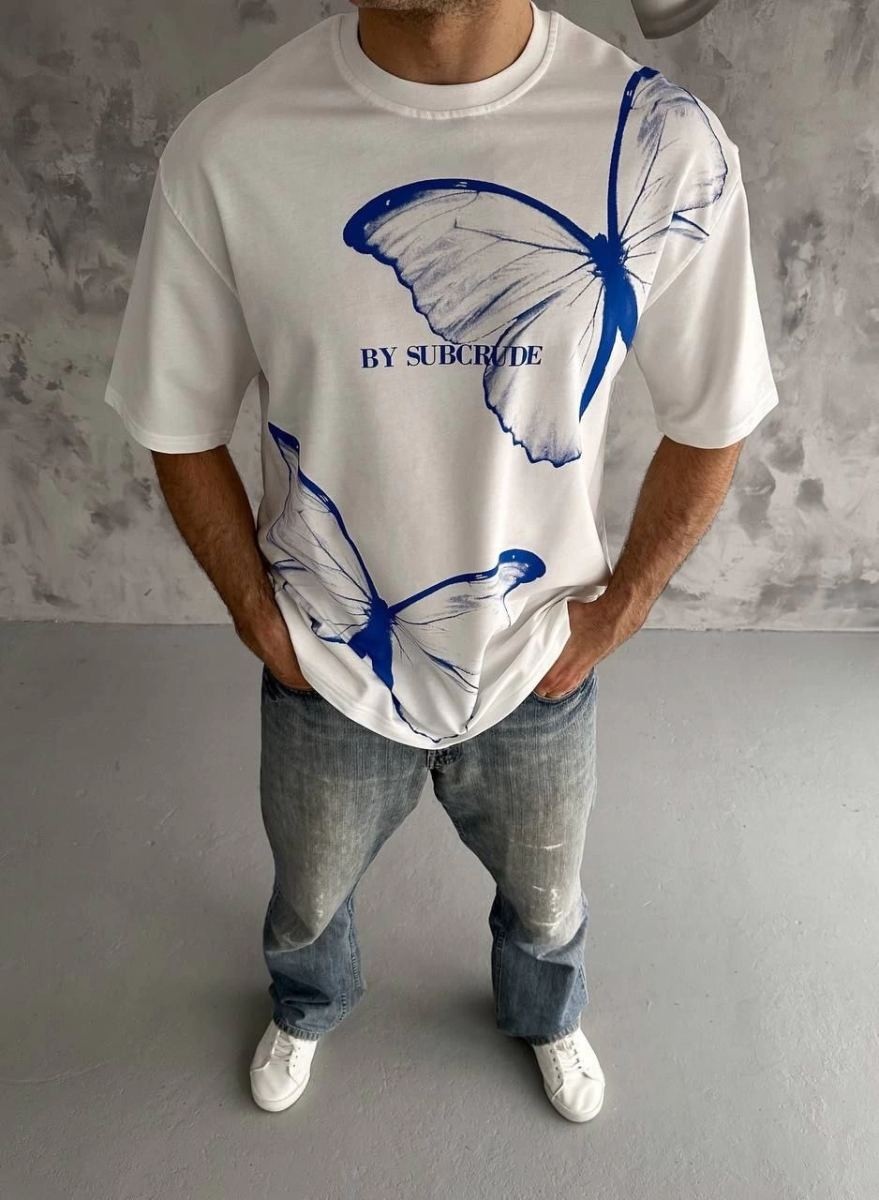 Fantastik Store Erkek Kısa Kol Yazlık Tişört Bisiklet Yaka Baskılı Oversize T-Shirt - Beyaz görsel 2