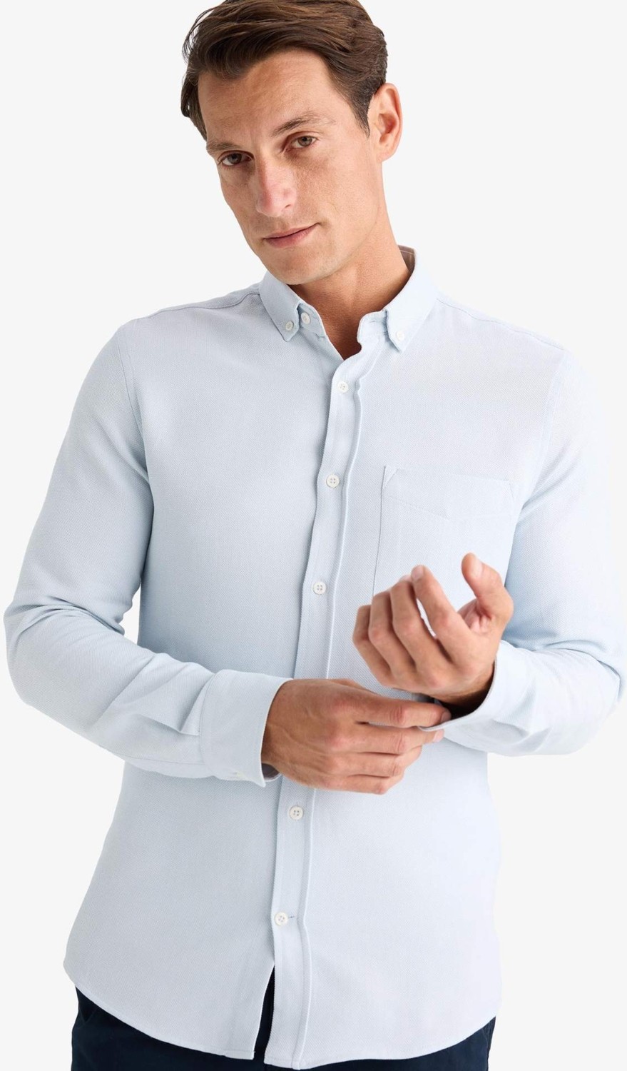 DeFacto Slim Fit Polo Yaka Dokulu Uzun Kollu Gömlek T2066AZ25SP