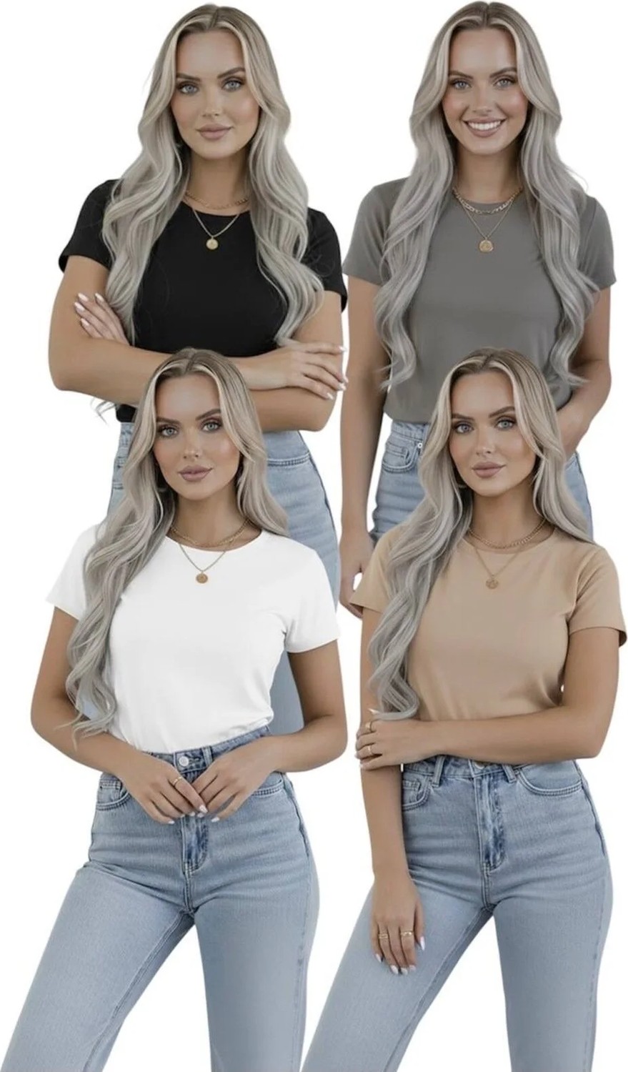 Hashtag Kadın Bisiklet Yaka Kısa Kollu Body 4'lü Paket Viskon Kumaş
