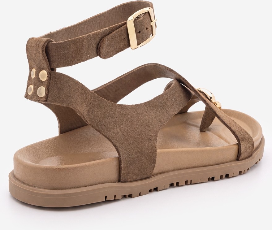 Marjin Kadın Hakiki Deri Yüzük Detaylı Parmak Arası Günlük Sandalet Rolise Camel Süet görsel 5