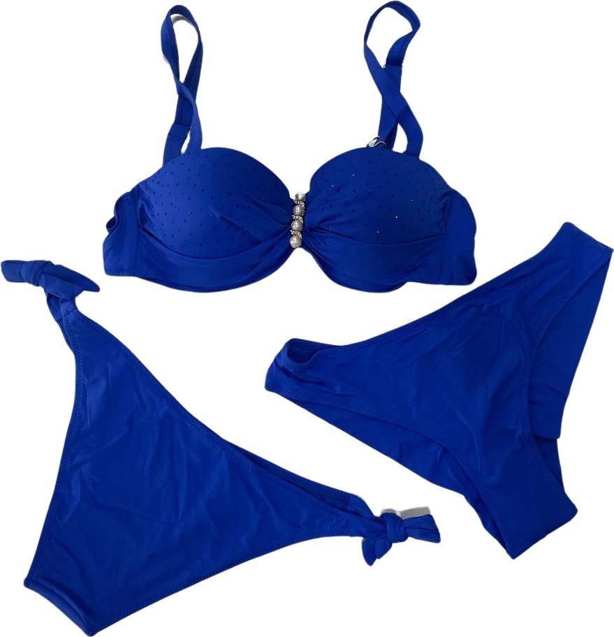 Hazelin Kadın Saks Mavi Taş Işlemeli Tokalı Astarlı Bikini Takım HZL24S-LC3306