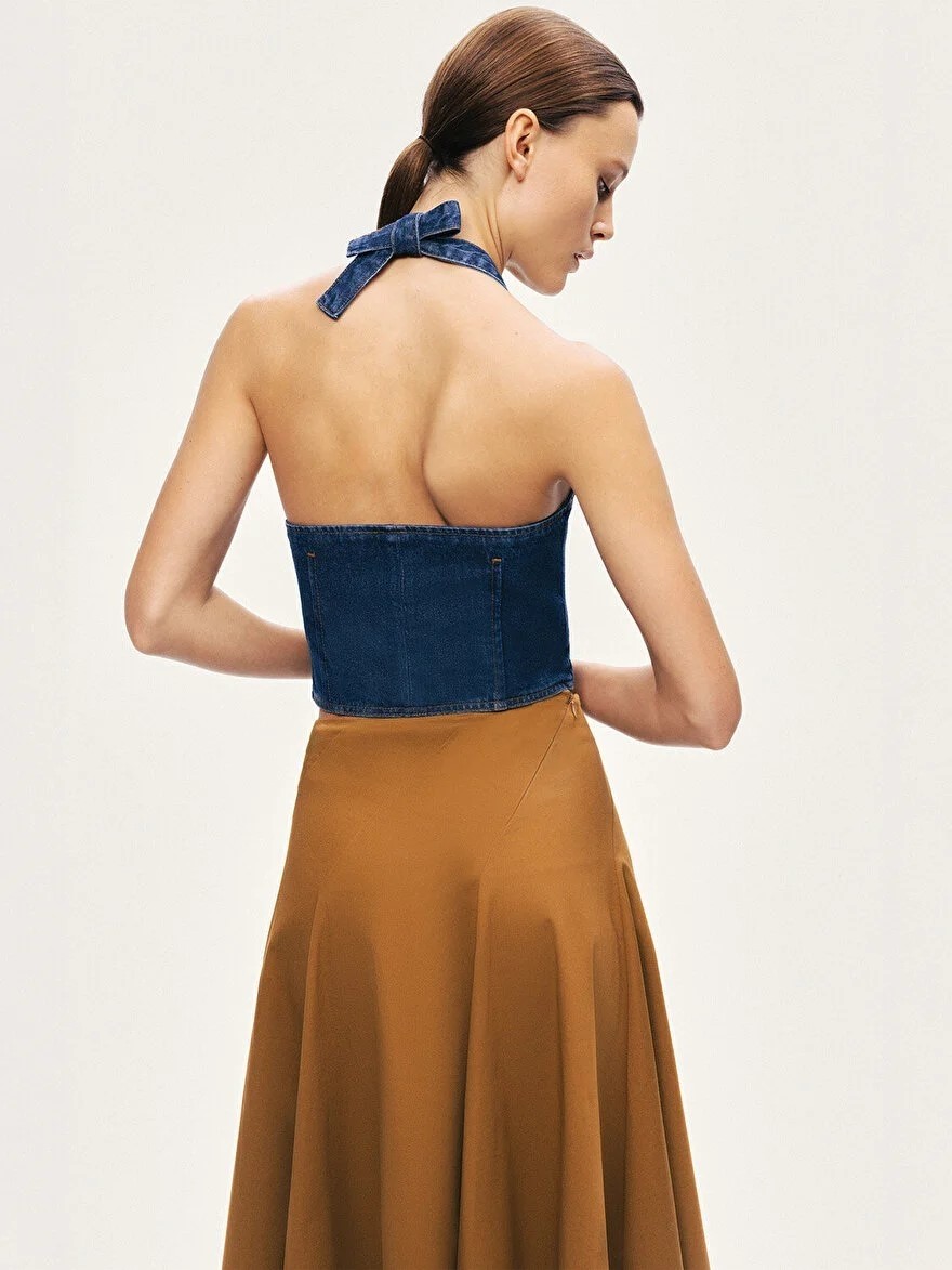 Nocturne Boyundan Bağlamalı Denim Yelek 7086 görsel 4