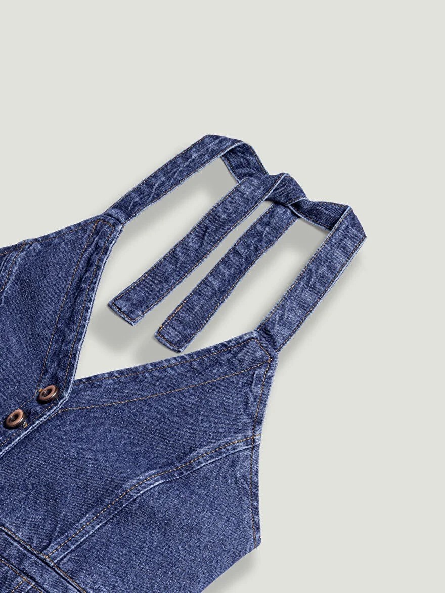 Nocturne Boyundan Bağlamalı Denim Yelek 7086 görsel 7