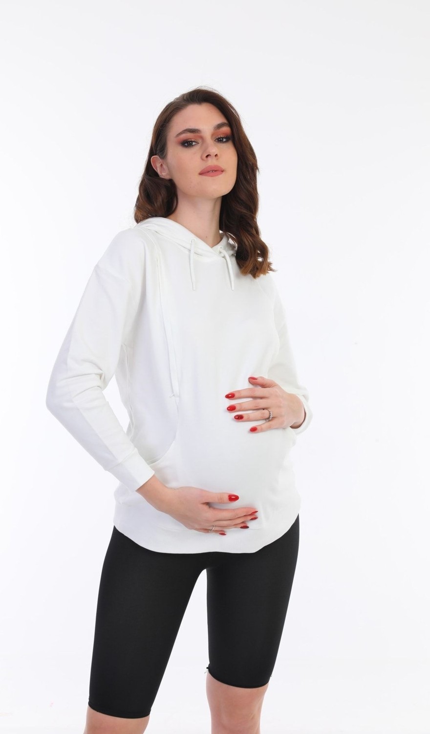 Meghan L.A Hamile Pamuklu Kumaş Kapşonlu Sweatshirt görsel 2