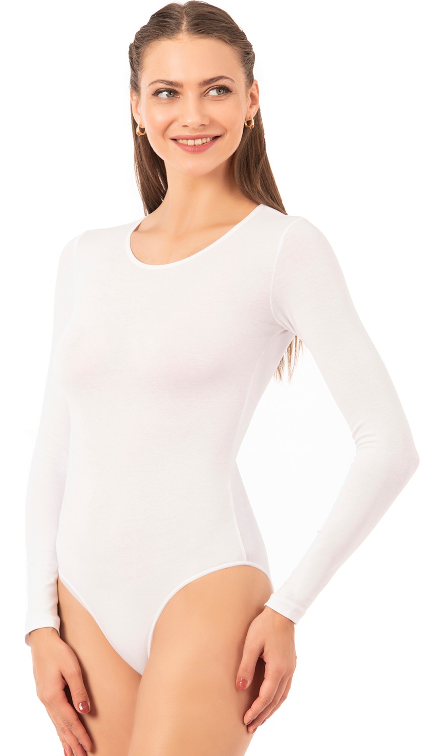 Özkan Underwear 0600 Kadın Pamuklu Likralı Uzun Kollu Yuvarlak Yaka Kancalı Çıtçıtlı Örme Body görsel 3
