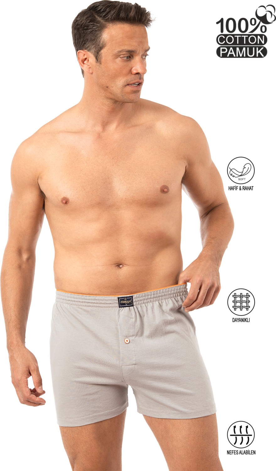 Özkan Underwear 0041 Erkek Şardonlu Pamuklu Düğmeli Penye Boxer