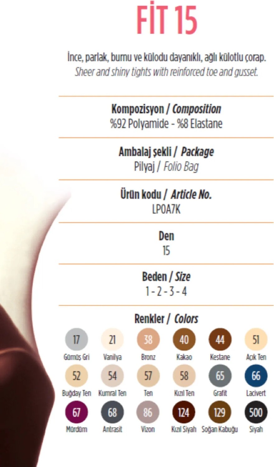 Penti Giyim Kestane Renkli Fit 15 Külotlu Çorap Pamuk - Polyamid - Elastan Hızlı Kurutma Düz Desen görsel 5