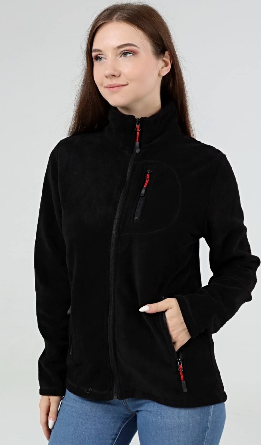 Die Grup Genıus Store Kadın Polar Tam Fermuarlı Outdoor 3 Cepli Spor Polar Ceket (Siyah/m) M görsel 2