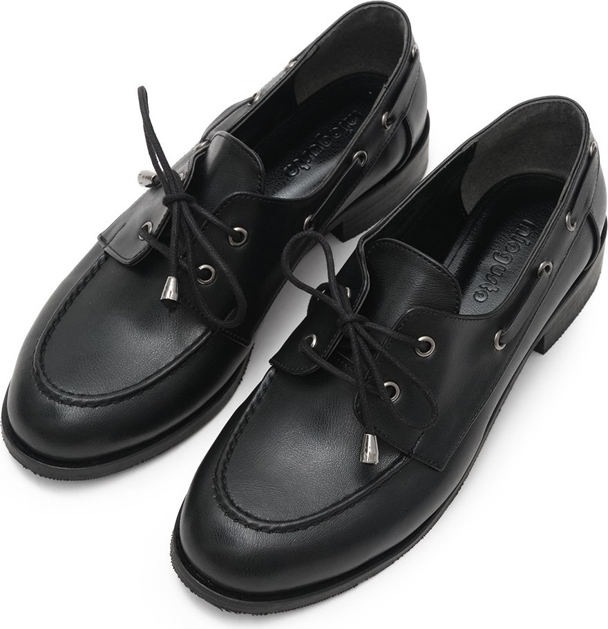 Mio Gusto Siyah Renk Kuşgözü Detaylı Bağcıklı Kadın Loafer görsel 3