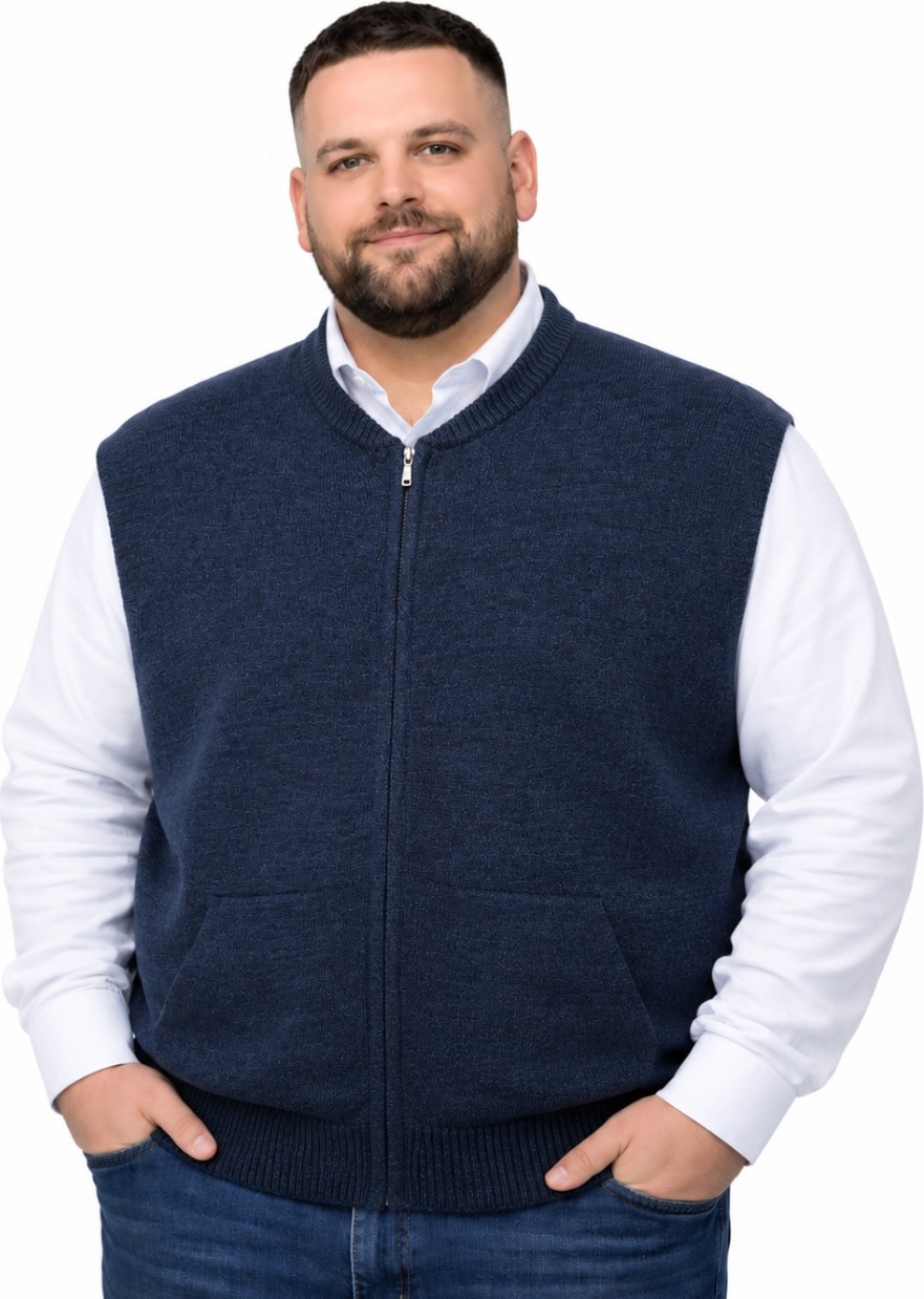 Battal Moda Erkek Büyük Beden Lacivert Hattush Cepli Fermuarlı Yelek 5xl-6xl-7xl-8xl