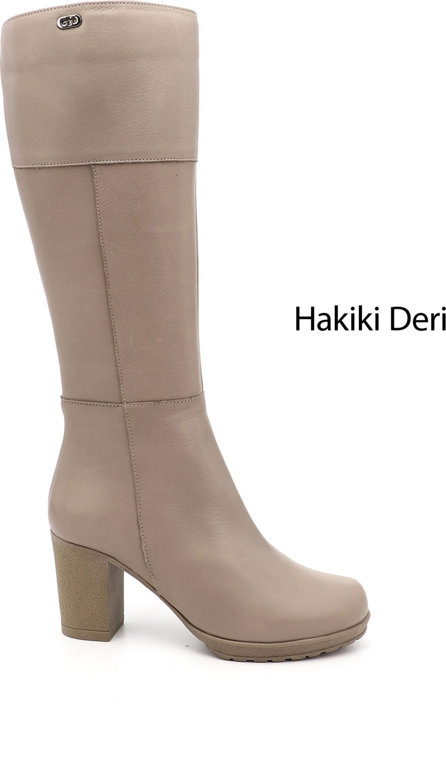 Gönderi(r) Kadın Bej Fermuarlı Kalın Topuklu Hakiki Deri Çizme
