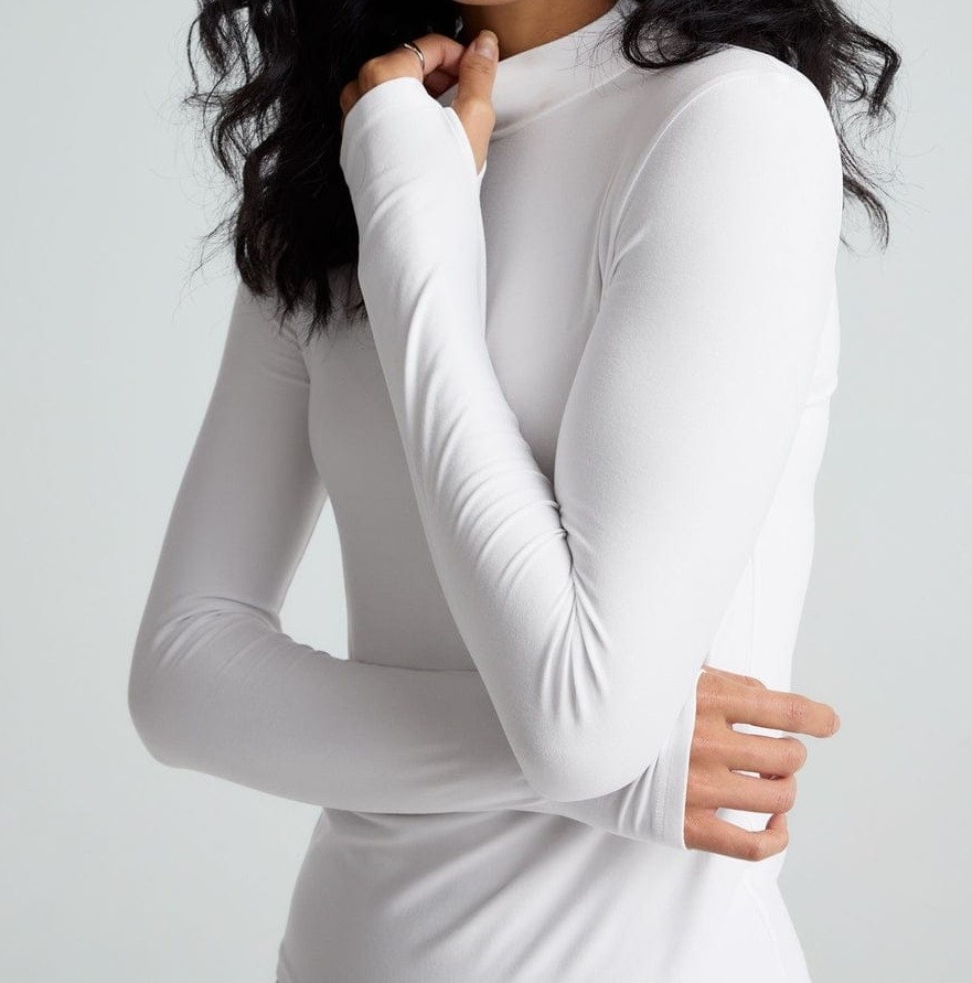 Lady Hazal Beyaz Darkalıp Slimfit Soft Touch Mock Neck Finger Detail Parmak Detaylı Tesettür Body