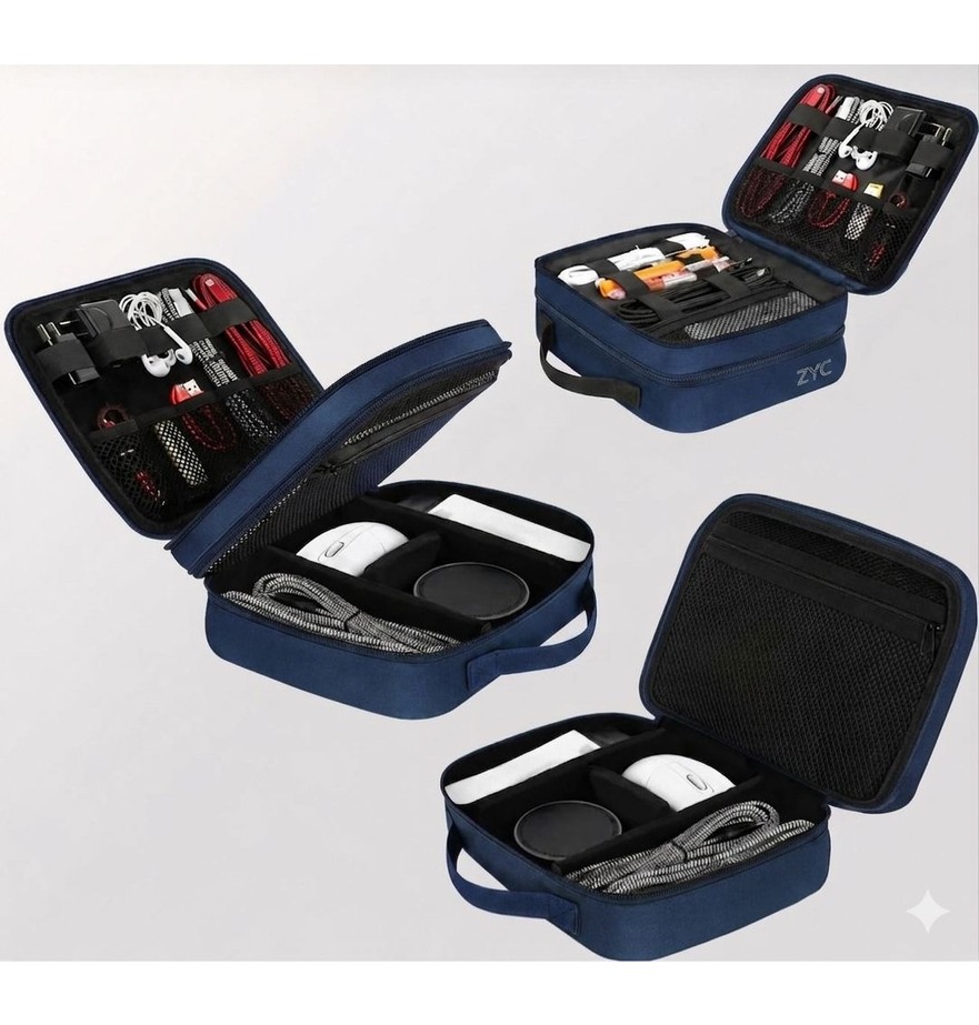 ZYC Büyük Boy Premium Çok Katlı Elektronik Cihaz ve Kablo Düzenleyi Taşınabilir Seyahat Çantası Ebat 31X26X10 cm görsel 2