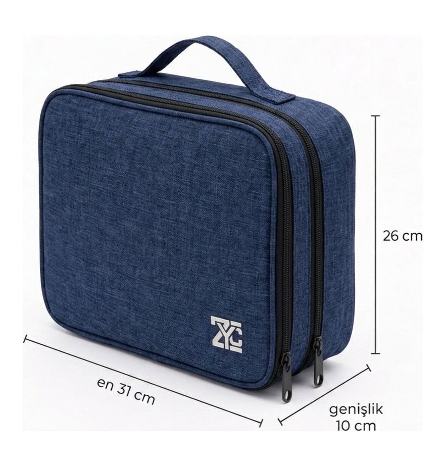 ZYC Büyük Boy Premium Çok Katlı Elektronik Cihaz ve Kablo Düzenleyi Taşınabilir Seyahat Çantası Ebat 31X26X10 cm görsel 5