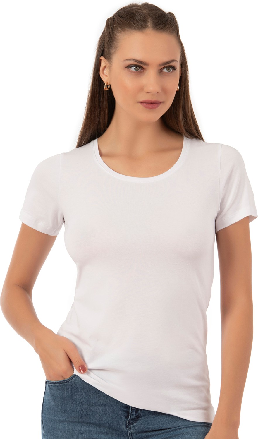 Özkan Underwear Özkan 25284 Kadın Pamuklu Kısa Kollu Bisiklet Yaka Esnek Rahat Fanila T-Shirt