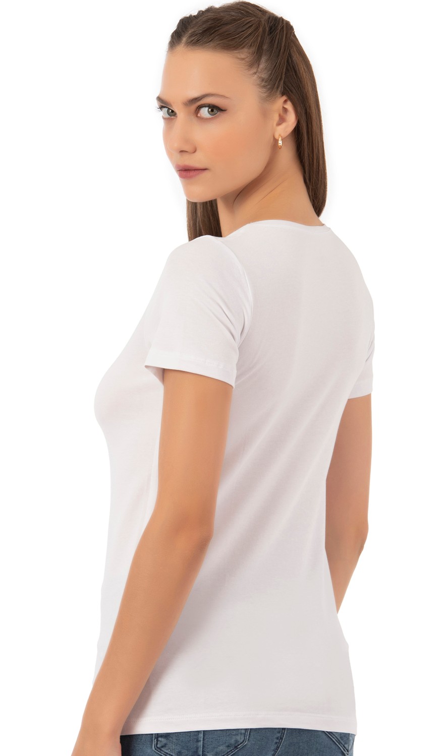 Özkan Underwear Özkan 25284 Kadın Pamuklu Kısa Kollu Bisiklet Yaka Esnek Rahat Fanila T-Shirt görsel 2