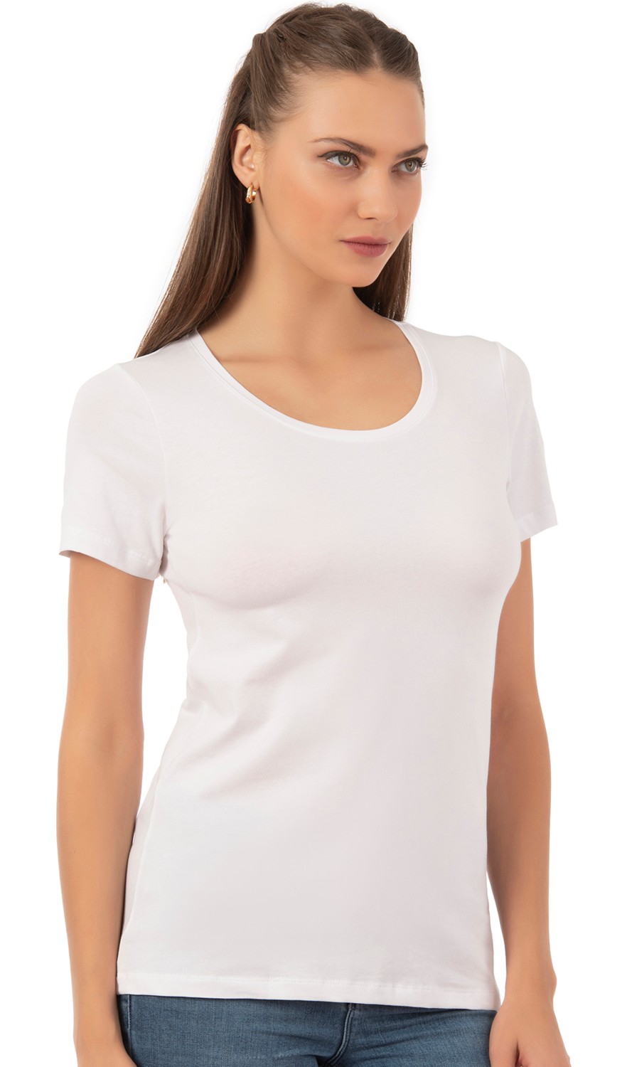 Özkan Underwear Özkan 25284 Kadın Pamuklu Kısa Kollu Bisiklet Yaka Esnek Rahat Fanila T-Shirt görsel 4