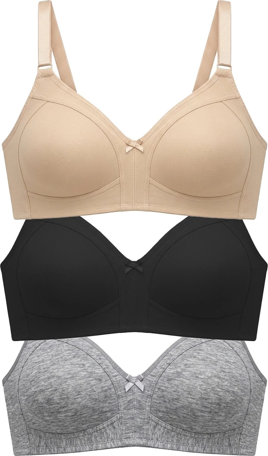 Cottonhill Bra - Fiora | Büyük Beden Balensiz Pamuklu Ayarlanabilir Askılı Kadın Sütyen 3'lü Paket