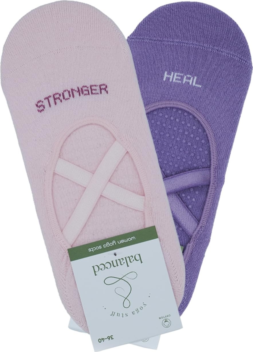 Aesco 2'li Paket Kaydırmaz Yoga & Pilates & Dans & Bale Çorabı Avantajlı Set (Pembe ve Mor, 36-40)