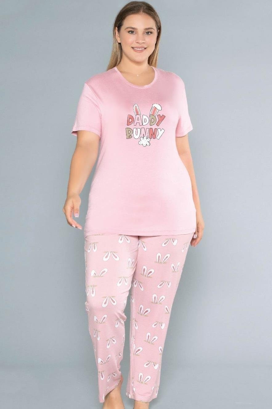 Dowry Büyük Beden Battal Viskon Kısa Kol Yazlık Pijama Takımı Dowry B08-76 görsel 5