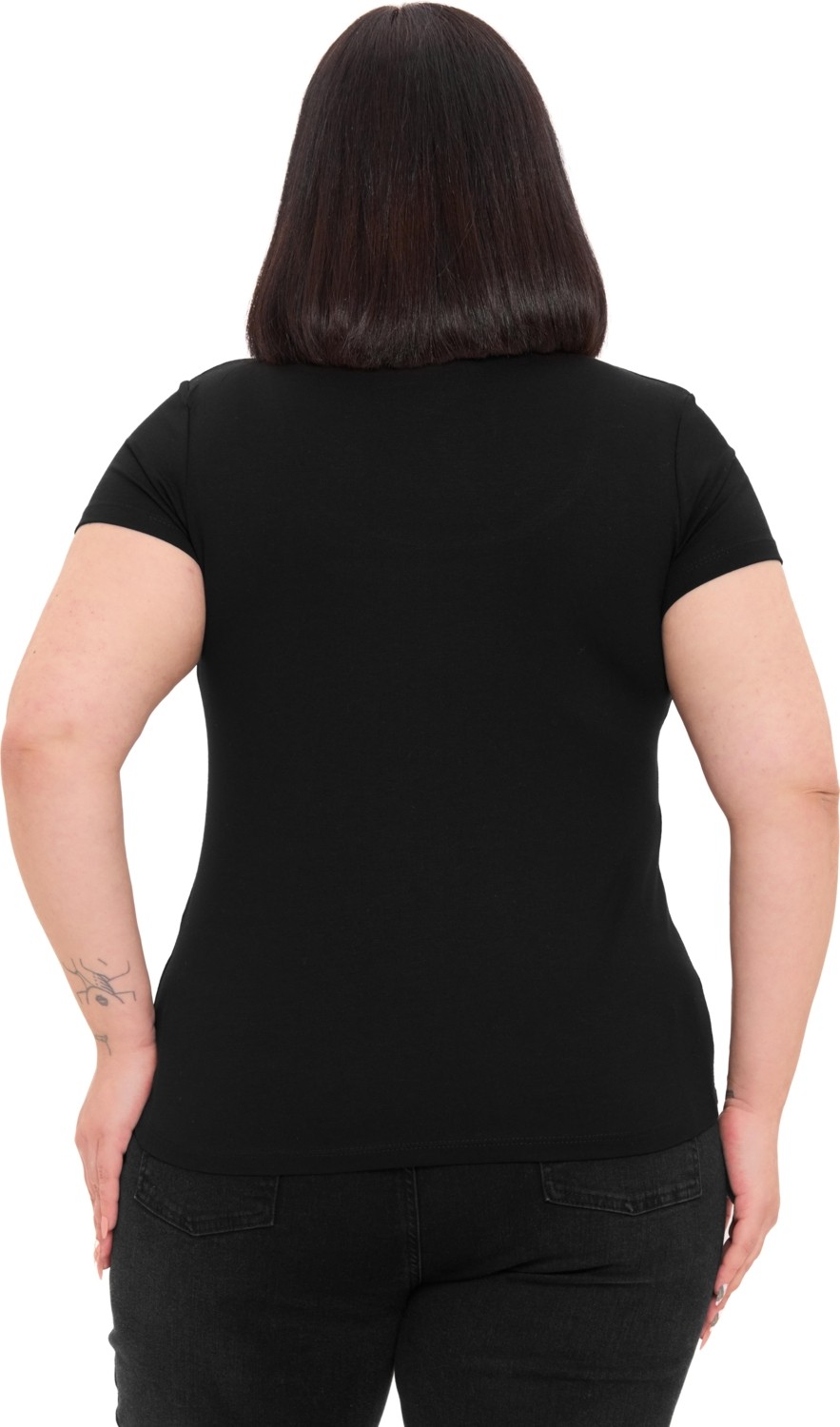 Disentis Modest Büyük Beden Kadın U Yaka Kısa Kollu Siyah Viskon Body Slim Fit Düz Desen görsel 3