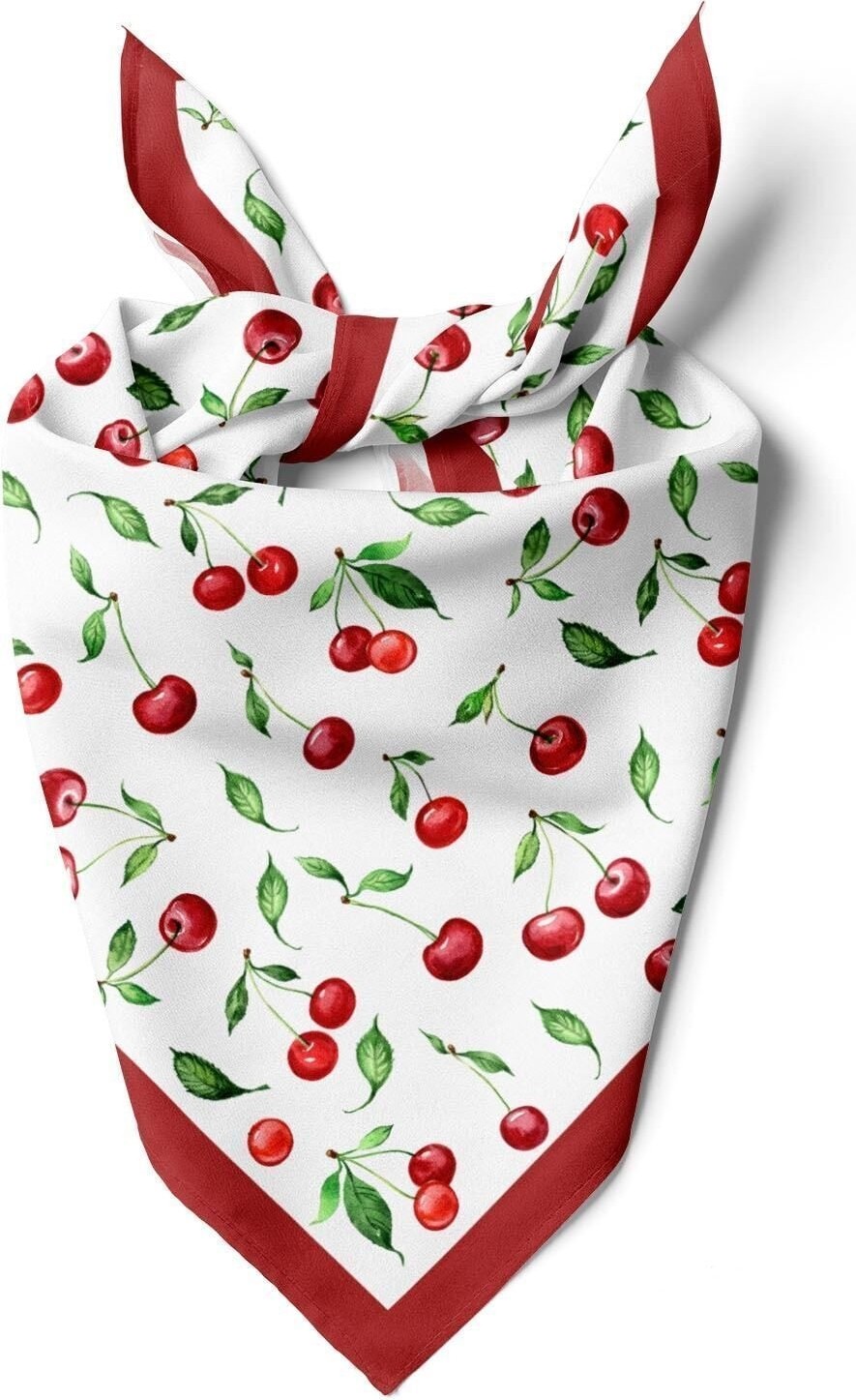 Dscarf Kadın Kiraz Desenli Fular Bandana Çok Renkli İpeksi Görünümlü %100 Polyester Kumaş
