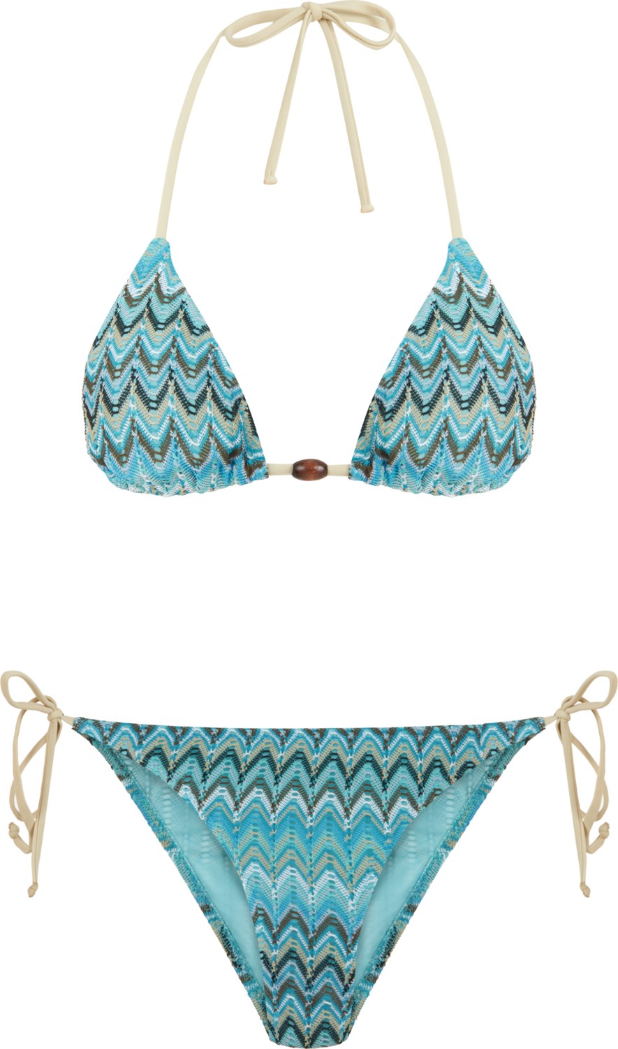 Aquella Renkli Desenli Triko Üçgen Bikini Takım