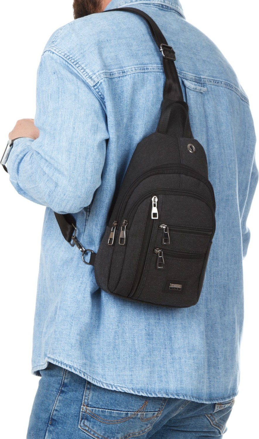 Torz Unisex Siyah Omuz Çantası Su Geçirmez Kanvas Kumaş Body Bag Çift Taraflı Çapraz Postacı Çanta görsel 2