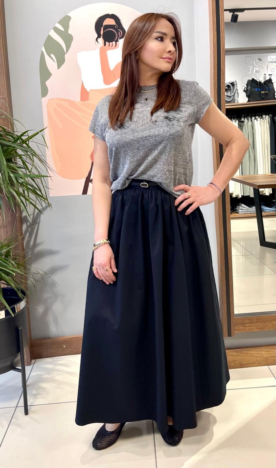 Arzu Özel Moda Atölyesi Mevsimlik Pamuk Gabardin Cepli Uzun Etek. görsel 4