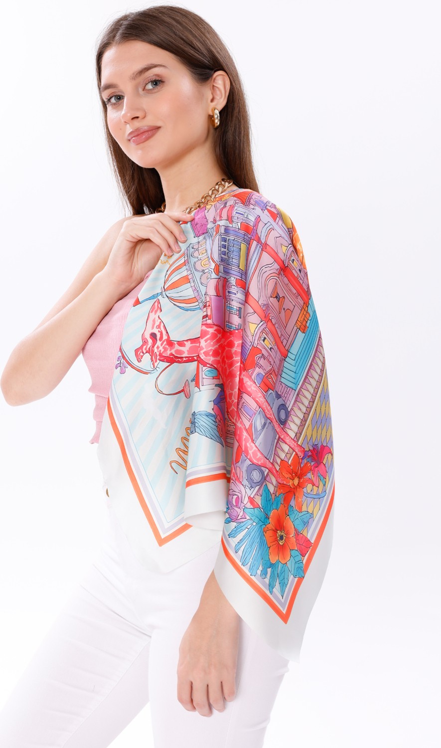 Tarzını Seç Masal Şatosu Model Fular Bandana Şal Estascarf 70X70 cm görsel 7