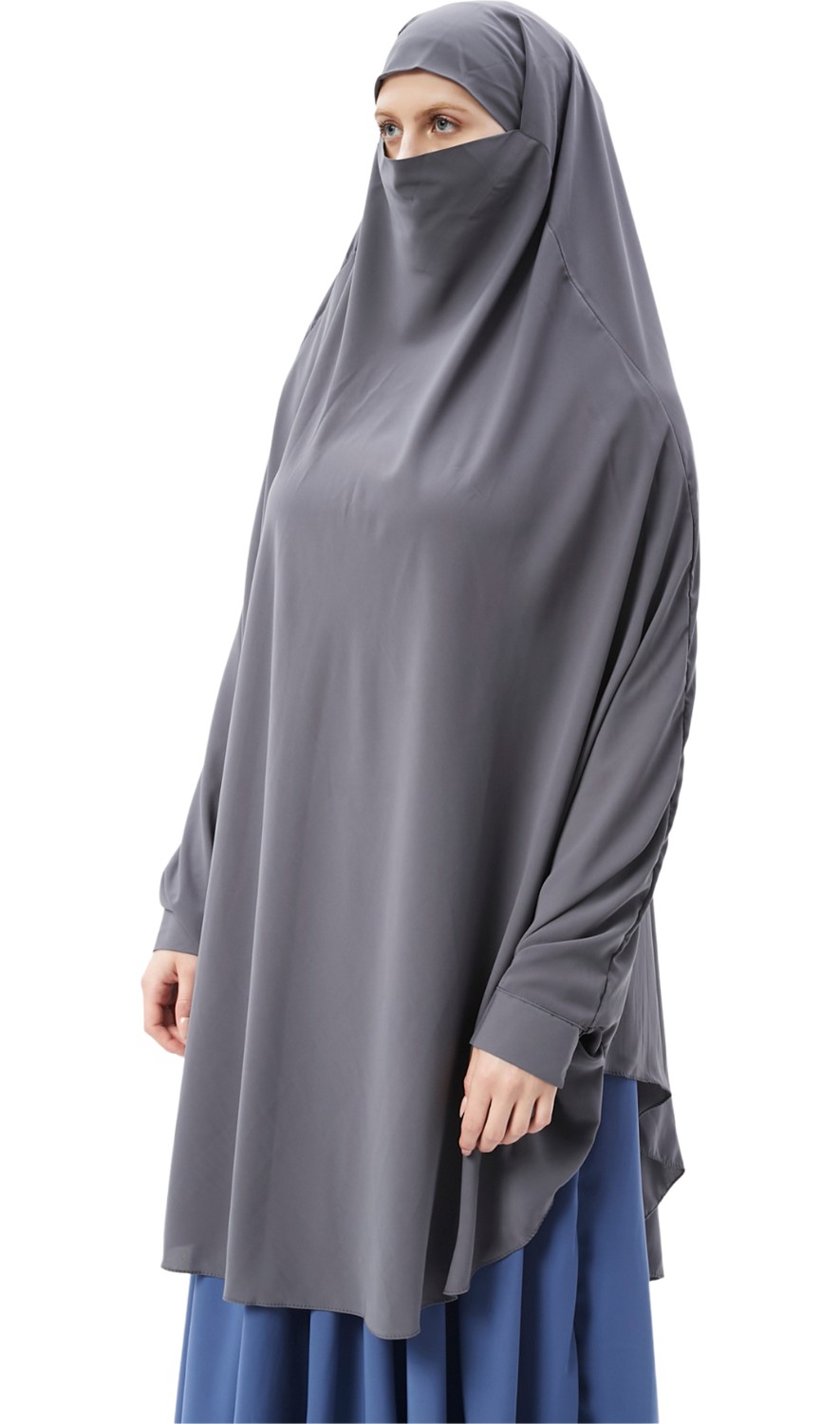 Altobeh Kadın Tesettür Medine Ipeği Çarşaf Üstü Peçeli Sufle Hijab-Zümrüt Yeşili görsel 2