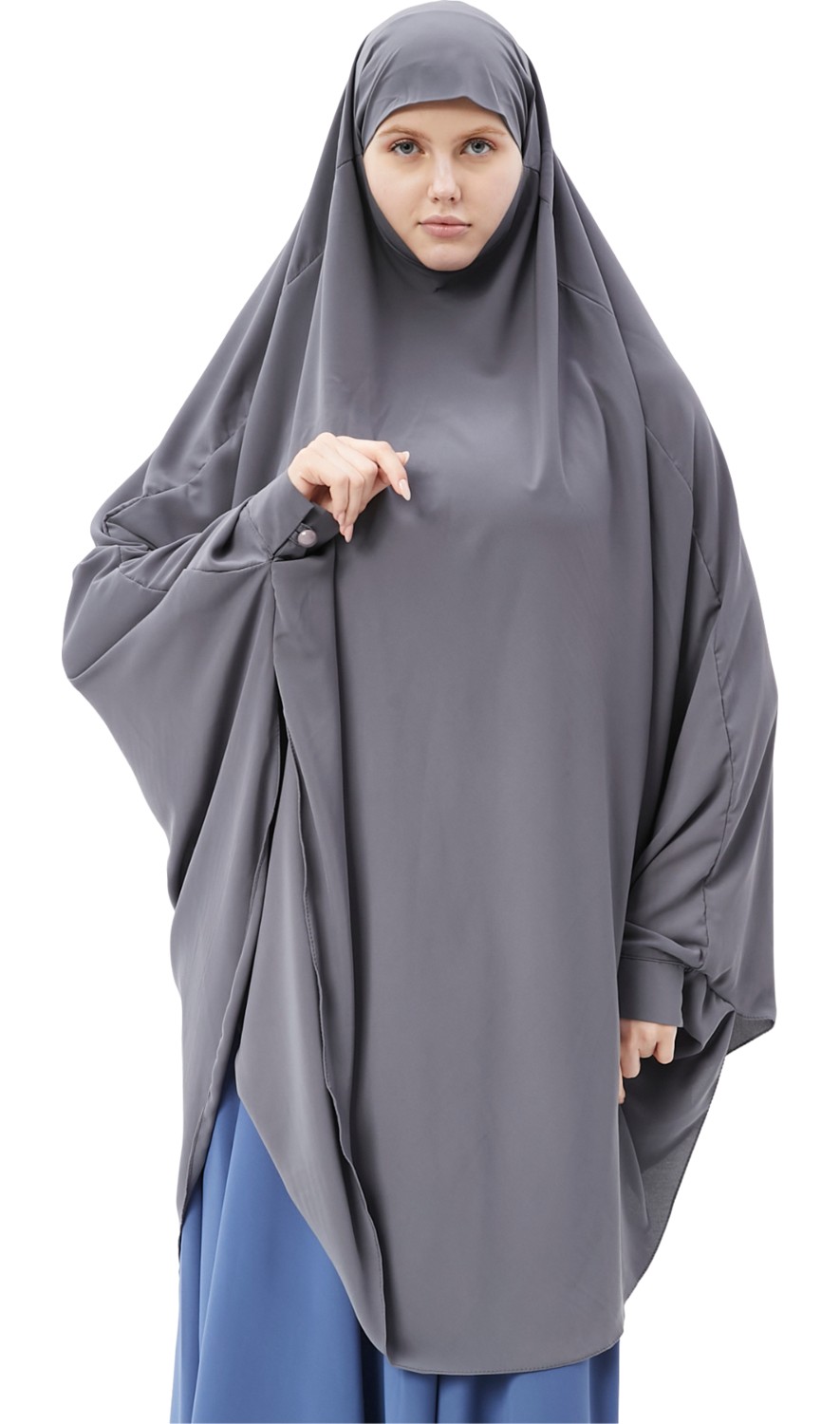 Altobeh Kadın Tesettür Medine Ipeği Çarşaf Üstü Peçeli Sufle Hijab-Zümrüt Yeşili görsel 3