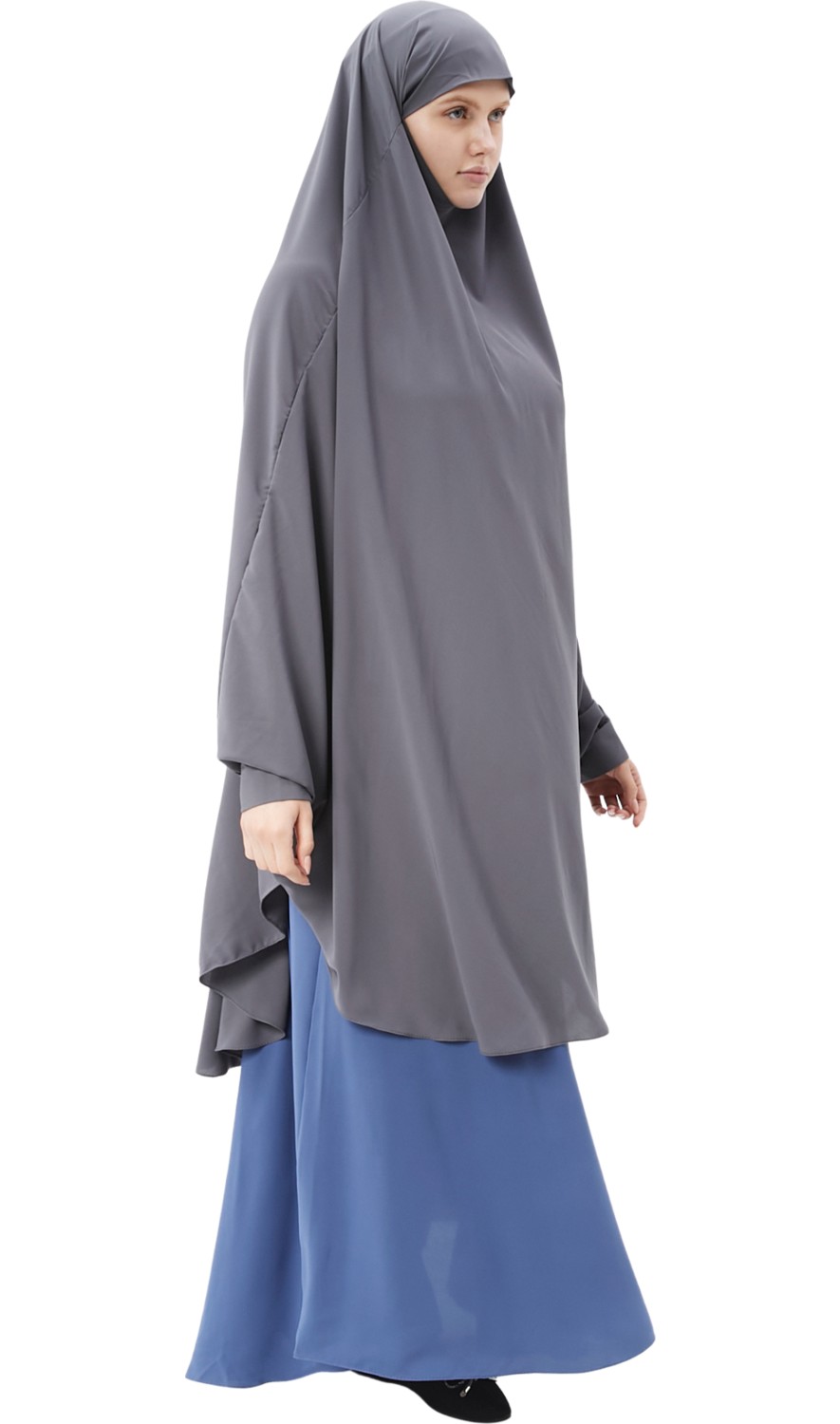 Altobeh Kadın Tesettür Medine Ipeği Çarşaf Üstü Peçeli Sufle Hijab-Zümrüt Yeşili görsel 4