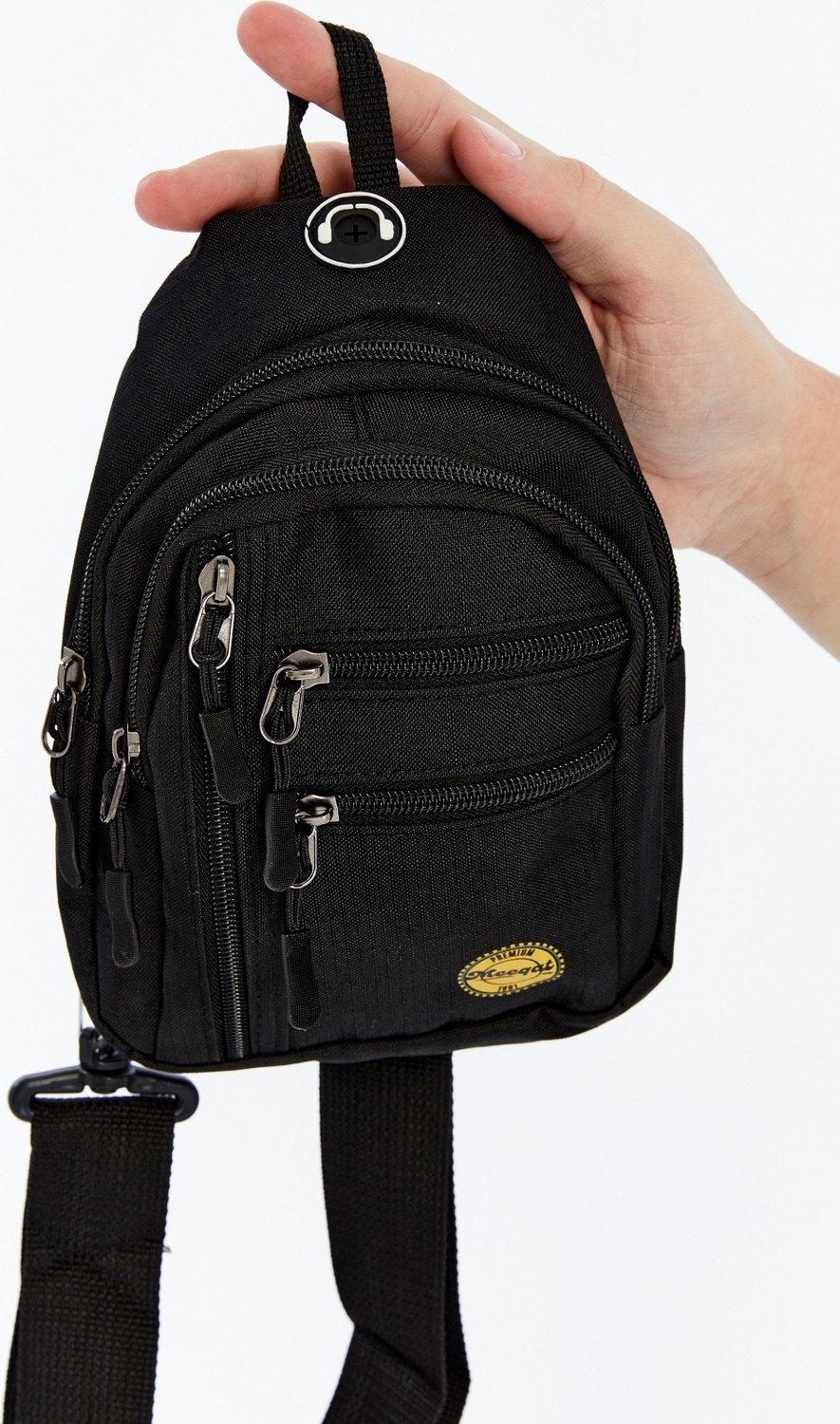 Ramsburry Unisex Siyah Su Geçirmez USB ve Kulaklık Girişli Mini Bel ve Omuz Çanta Freebag görsel 6