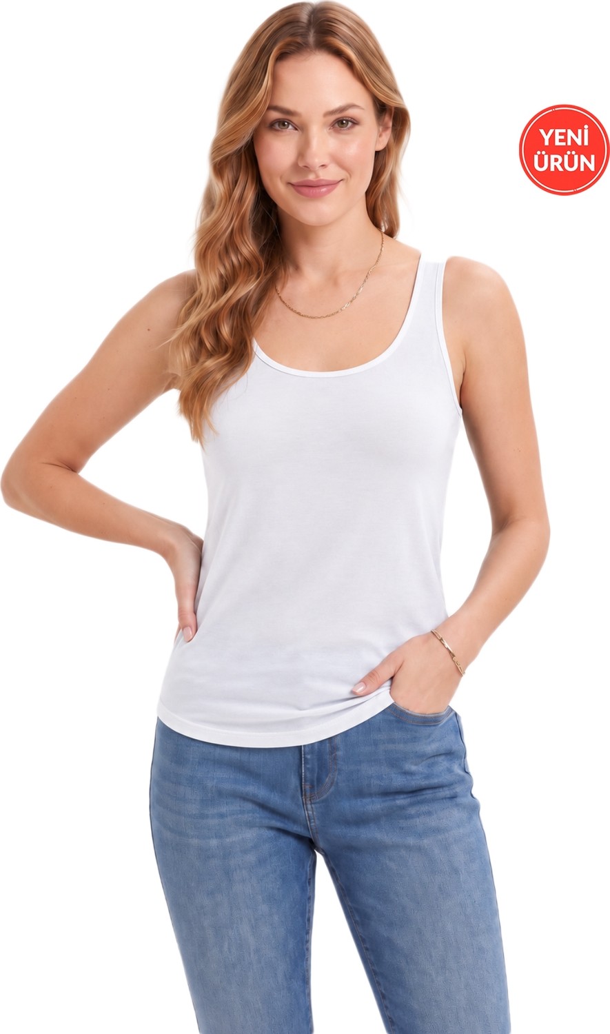 Özkan Underwear Özkan 27892 Kadın Premium Kumaş Modal Pamuklu Esnek Rahat Yuvarlak Yaka Kalın Askılı Biyeli Atlet görsel 3