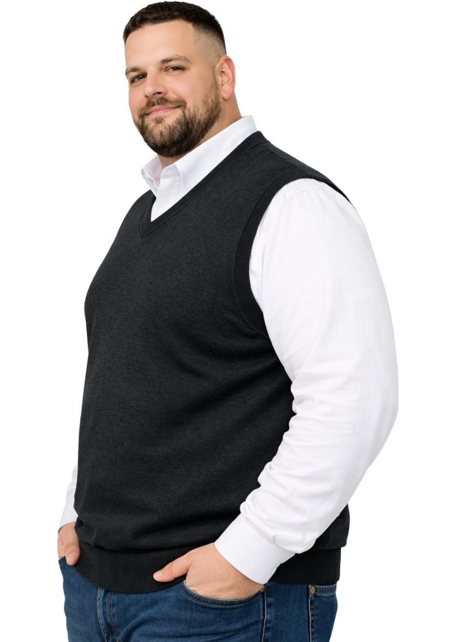 Battal Moda Erkek Büyük Beden Melanj Lacivert V Yaka Süveter 3xl-4xl-5xl-6xl görsel 2