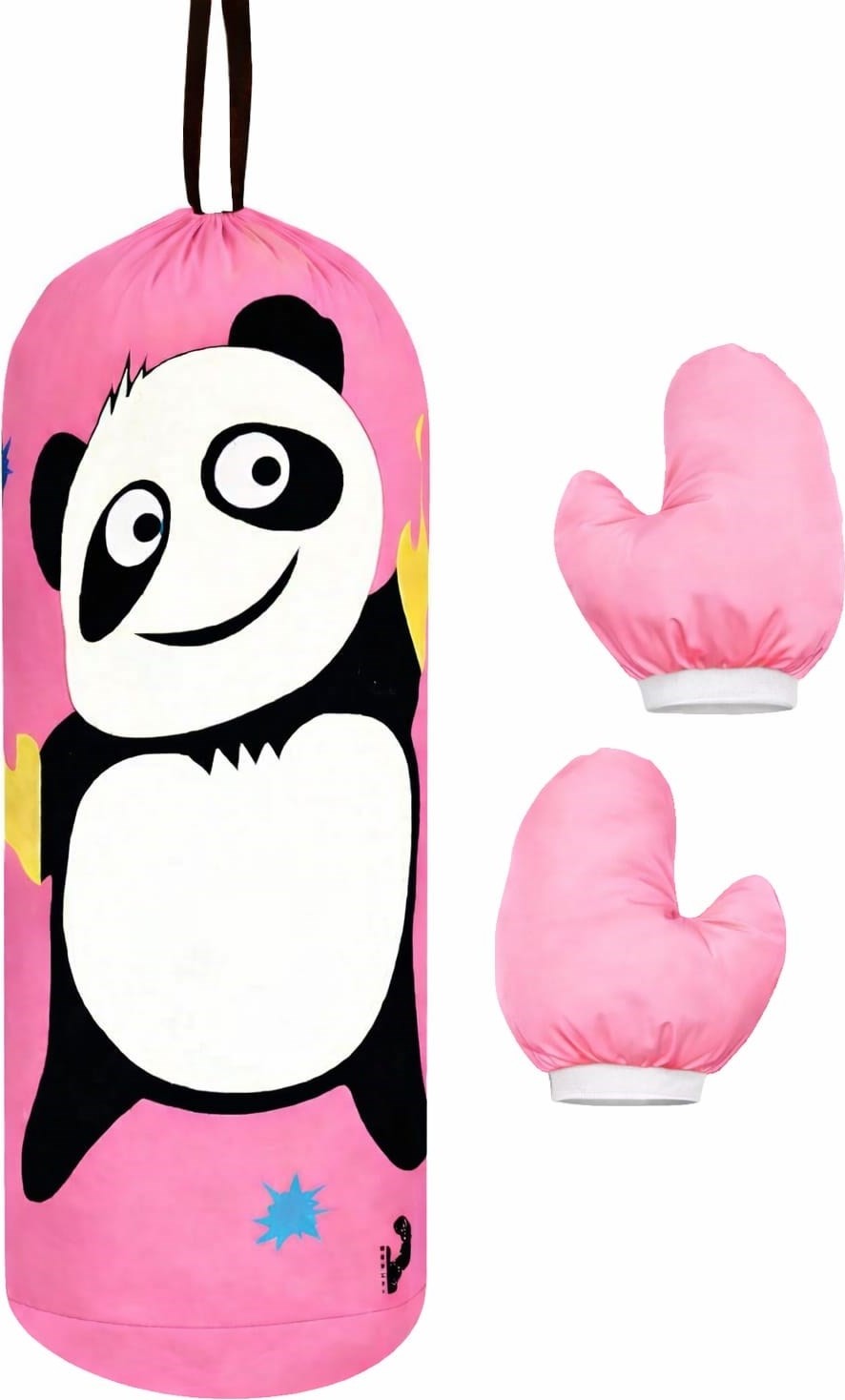 TeknoKapsül Çocuk Boks Kum Torbası Eldiven Dahil 2-6 Yaş Panda Pembe