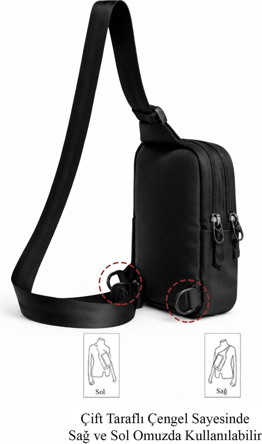 Av A Dos Siyah Unisex Telefon Bölmeli Naylon Taktik Çapraz Bel Çanta Suya Dayanıklı Astarlı görsel 4