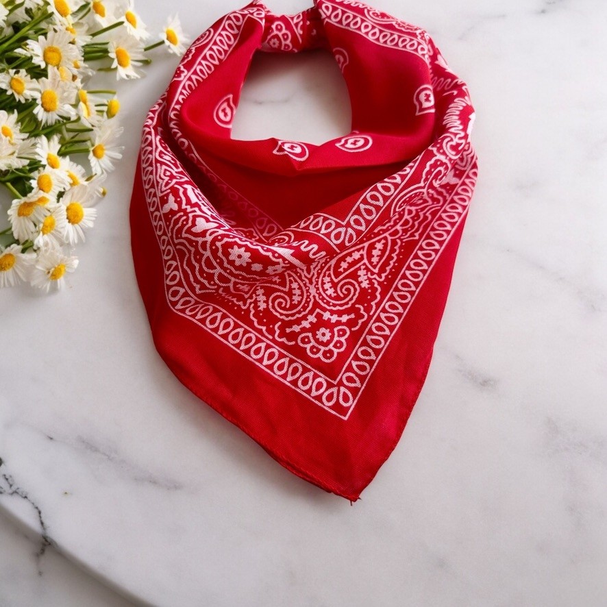 Als Accessories Kadın Kırmızı Renk Etnik Desenli %100 Koton Bandana, Saç Bandı