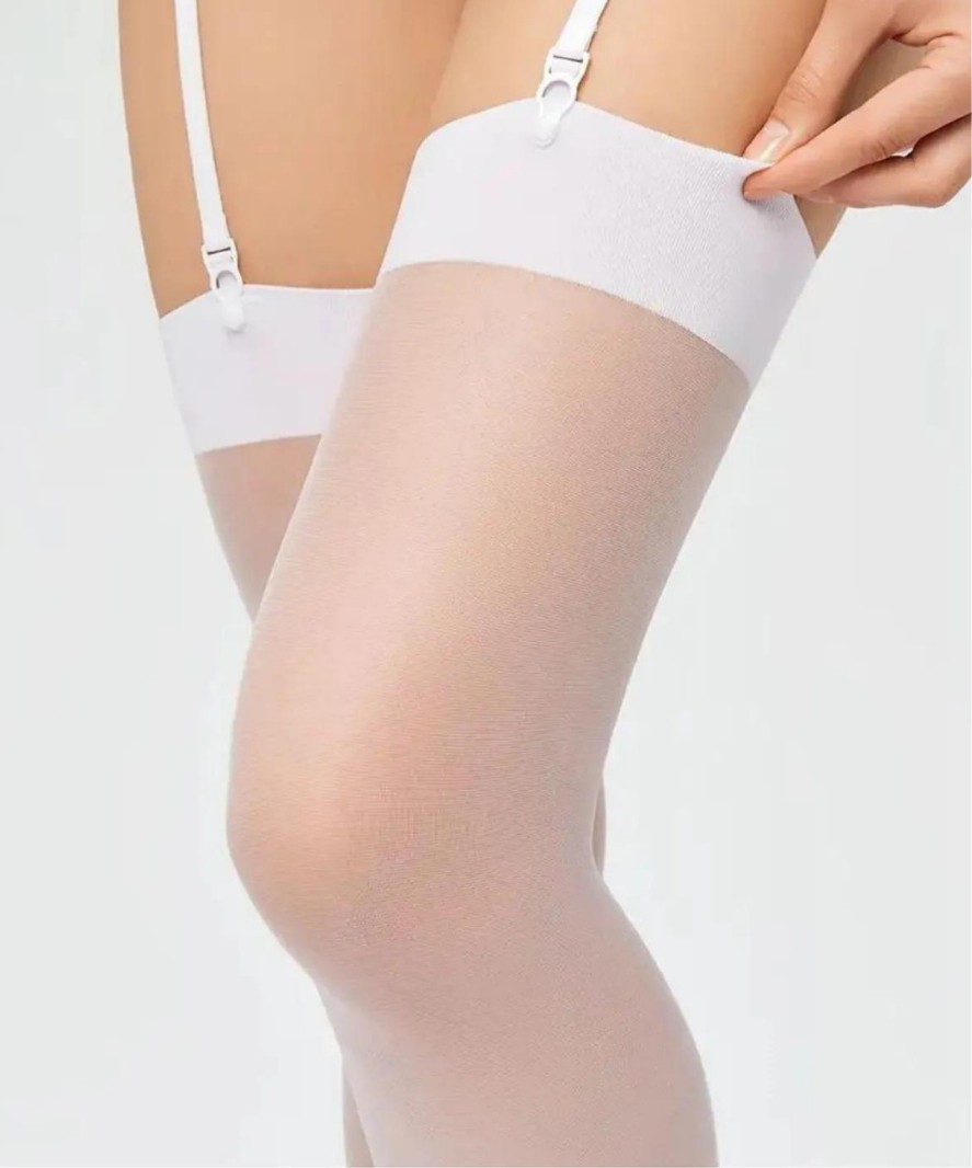 Bacio Kadın Beyaz Düz Jartiyer Çorabı BC0435 görsel 3