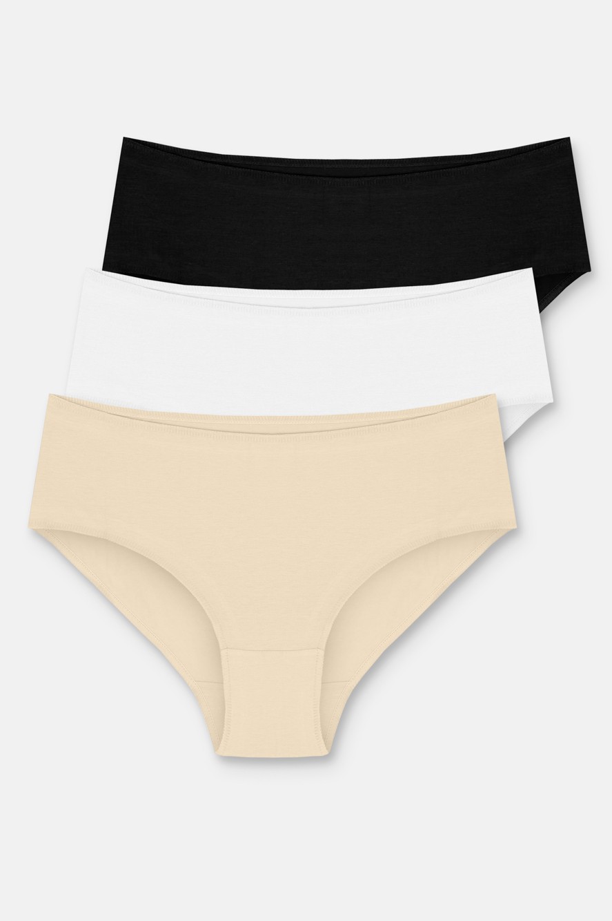 Suwen 3 Lü Paket Yüksek Bel Slip Külot - Siyah/Beyaz/Ten Rengi
