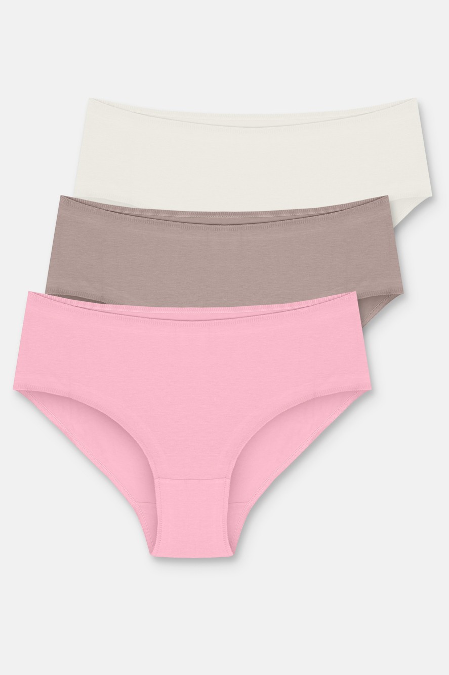 Suwen 3'lü Paket Yüksek Bel Slip Külot - Ekru - Vizon - Pembe XL